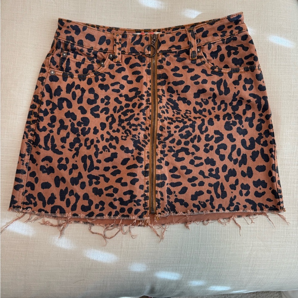 We the Free Denim Leopard Skirt